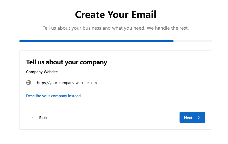 Email Crafter - enter your company website URL